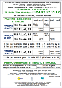 Cours de français langue étrangère, FLE, alphabétisation, débutant, moyen, avancé, A1, A2, B1, en classe, présentiel, pendant les congés scolaires, grand vacances. Formation, courte, accélérée, intensive, soir, matin, en journée, week-end, samedi, dimanche, à côté de la place Saint-Josse, métro Madou, Bruxelles, Belgique. French language course, school, FLE, beginner, intermediate, advanced, A1, A2, B1, in class, face-to-face, during school holidays, long vacation. Training, short, accelerated, intensive, evening, morning, daytime, weekend, Saturday, Sunday, internship, Belgium, in Brussels, in Saint-Josse, metro Madou.